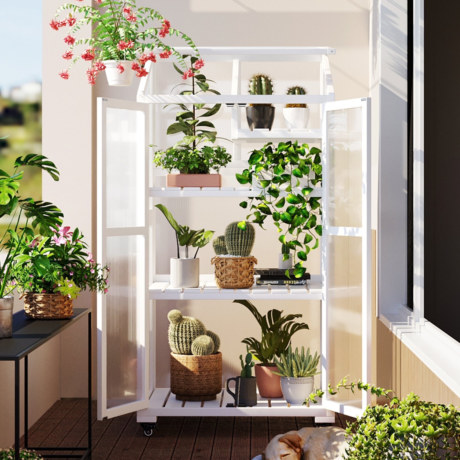 TOPMAX 62in Wood Large Greenhouse With Wheels And Adjustable Shelf TOPMAX 62in Wood Large Greenhouse With Wheels And Adjustable Shelf
