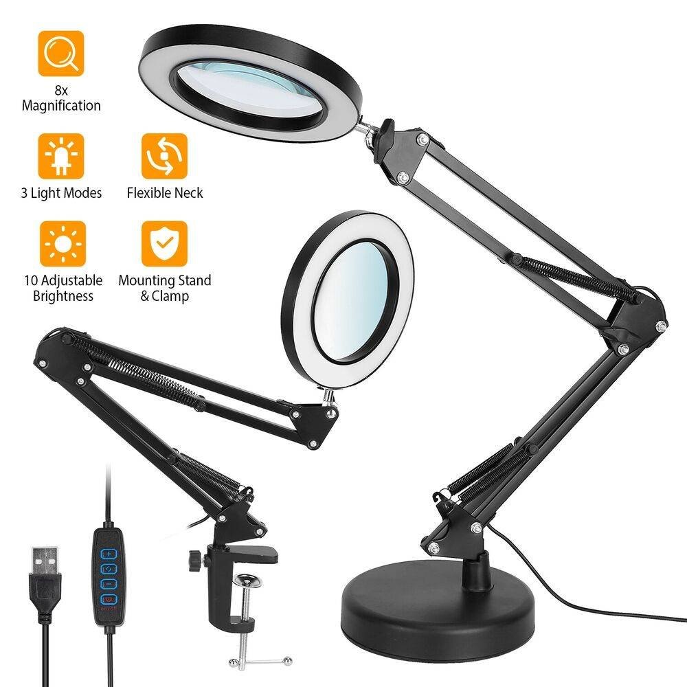 Magnifying Glass Desk Light Magnifier LED Lamp Reading Lamp With Base& Clamp 10X Magnifying Glass Desk Light Magnifier LED Lamp Reading Lamp With Base& Clamp 10X