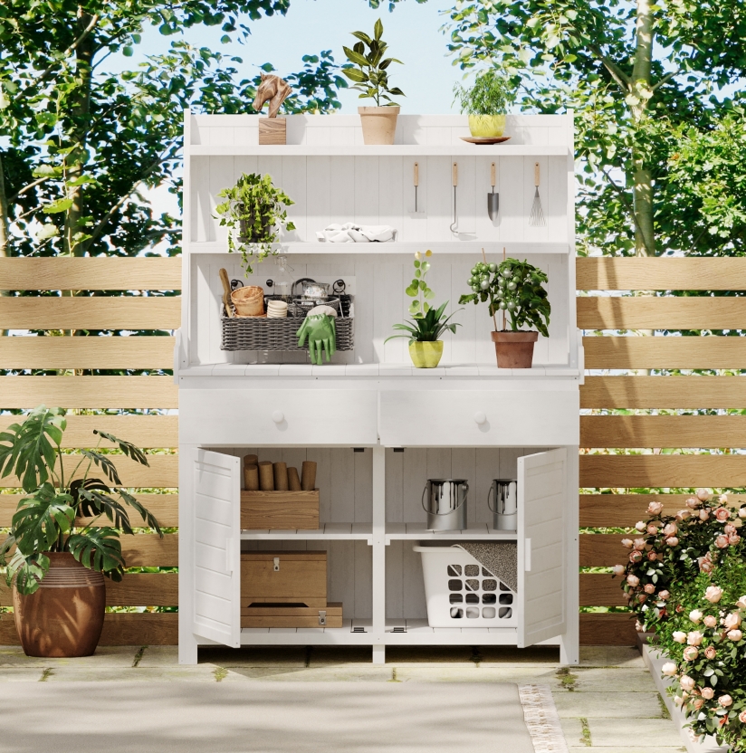 TOPMAX 65in Garden Potting Bench, Fir Wood With Storage, Drawer & Cabinet TOPMAX 65in Garden Potting Bench, Fir Wood With Storage, Drawer & Cabinet