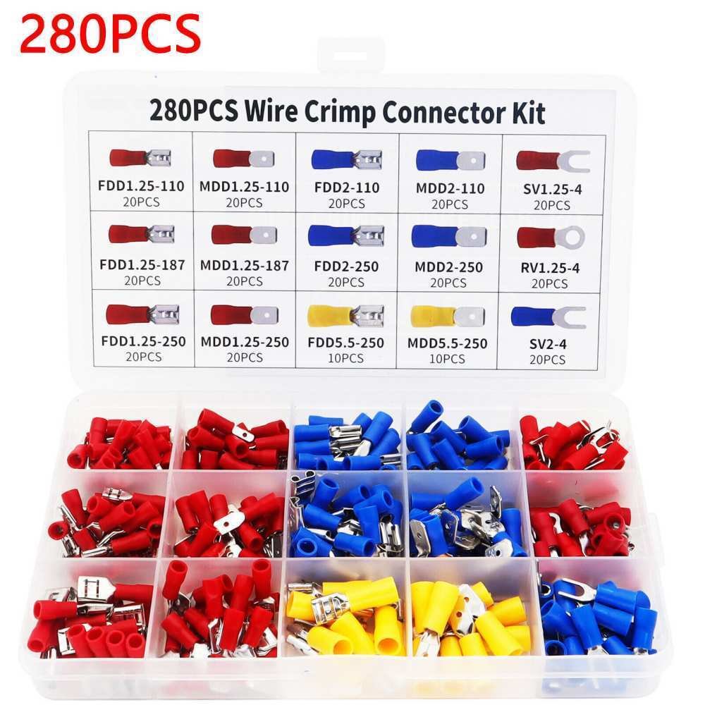 280PCS Assorted Insulated Electrical Wire Crimp Connectors Spade Terminals Kit 280PCS Assorted Insulated Electrical Wire Crimp Connectors Spade Terminals Kit