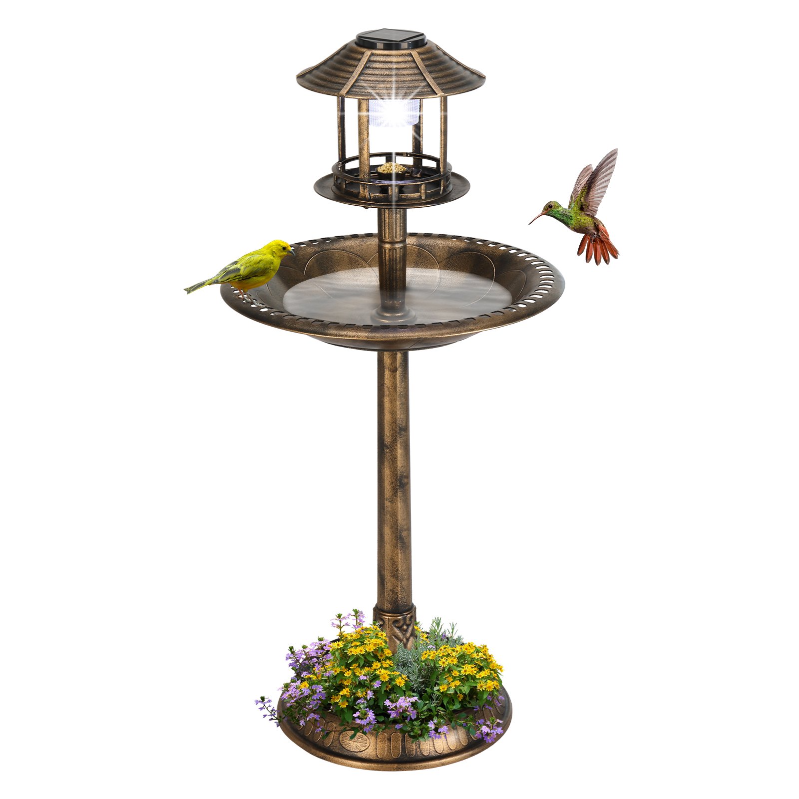 Bronze, With Solar Light, Bird Bath 51x51x106cm Plastic Round Bronze, With Solar Light, Bird Bath 51x51x106cm Plastic Round