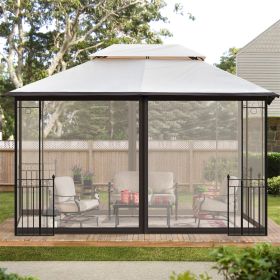 13 Ft. W x 9.7 Ft. D Iron Patio Outdoor Gazebo;  Double Roof Soft Canopy Garden Backyard Gazebo with Mosquito Netting Suitable for Lawn;  Garden;  Bac