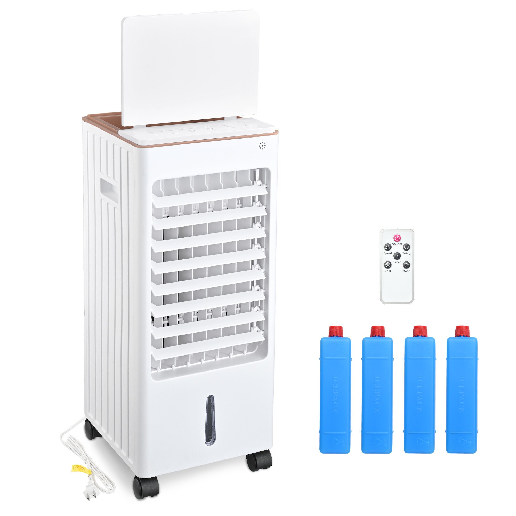 65W 3-in-1 Evaporative Air Cooler features top & bottom water tanks working simultaneously to circulate water around the unit for enhanced cooling eff 65W 3-in-1 Evaporative Air Cooler features top & bottom water tanks working simultaneously to circulate water around the unit for enhanced cooling eff