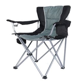 YSSOA Oversized Camping Folding Chair with Cup Holder; Side Cooler Bag; Heavy Duty Steel Frame Fully P Added Quad Armchair for Outdoors; 1-Pack; Grey