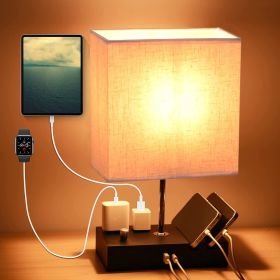Fully Dimmable Table Lamp for Bedroom Living Room Bedside Lamp for Nightstand Dual USB Ports 2 Power Outlets LED Bulb Included
