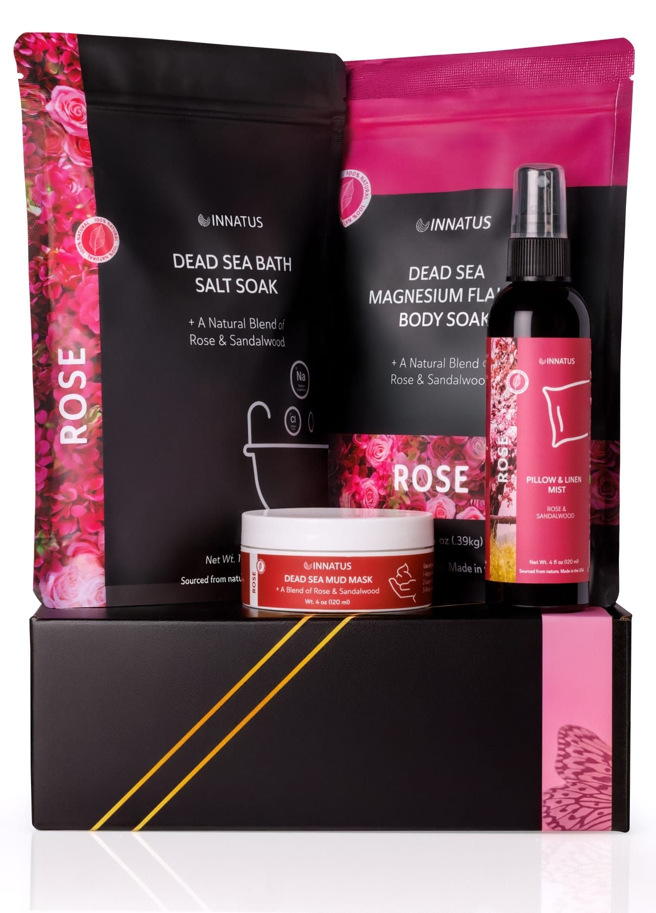 Luxury Dead Sea Spa Gift Set – Bath Salt, Magnesium Flakes, Pillow & Linen Spray, and Mud Mask – Rose & Sandalwood Aromatherapy Kit for Relaxation Luxury Dead Sea Spa Gift Set – Bath Salt, Magnesium Flakes, Pillow & Linen Spray, and Mud Mask – Rose & Sandalwood Aromatherapy Kit for Relaxation