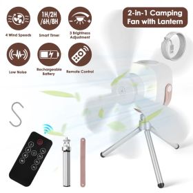 Tent Ceiling Fan with Light Tripod Stand 7200mah Rechargeable Battery Operated Hanging Canopy Fan with Remote Control 4 Wind Speeds 3 Brightness (Option: With Standard)