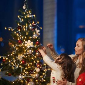 Lighted Birch Garland 7.87ft 144 LED, 8 Lighting Modes with Remote & 6H Timer, IP45 Waterproof Warm White Lights for Christmas Home Decor (Option: As pic)