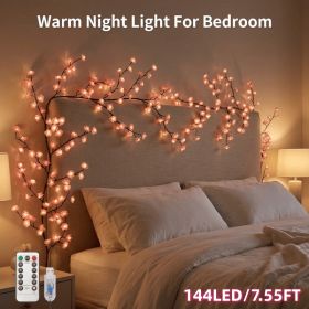 LED Tree Branch Lights For Wall, Cherry Blossom Lights Vine Lights With Remote And 8 Lighting Modes Cherry Blossom Garland Willow Vine For Bedroo (Option: 144LED7.55FT)