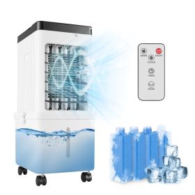 Portable Air Cooler Fan 12L Evaporative Air Conditioner With 3-Speed Dual Water Tank Touch & Remote Control 4 Wheels 4 Ice Packs Oscillation 15H (Option: white)
