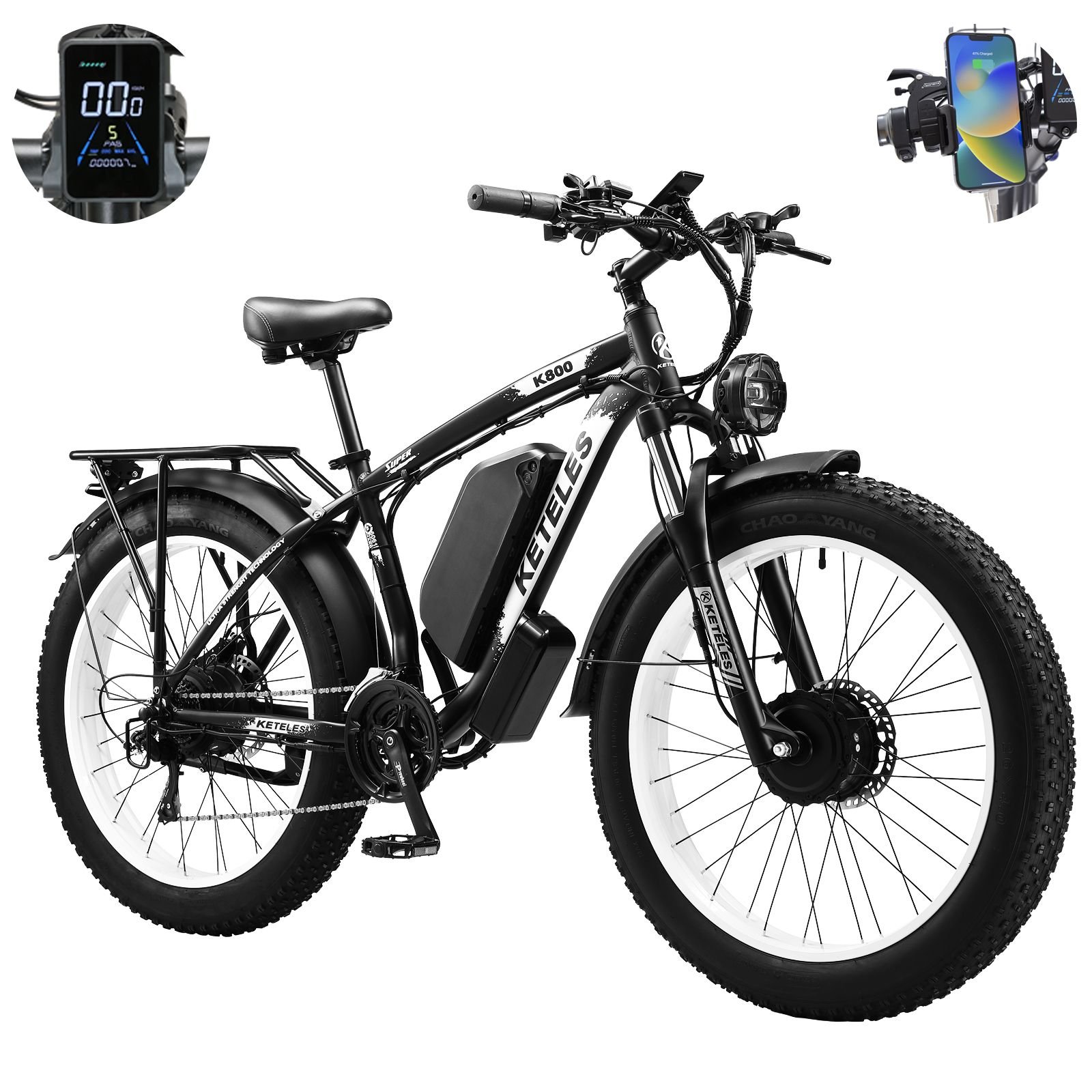 Electric Bike KETELES 48V 23AH Dual Motor 1000W*2 26"*4.0 MTB Electric Bike KETELES 48V 23AH Dual Motor 1000W*2 26"*4.0 MTB