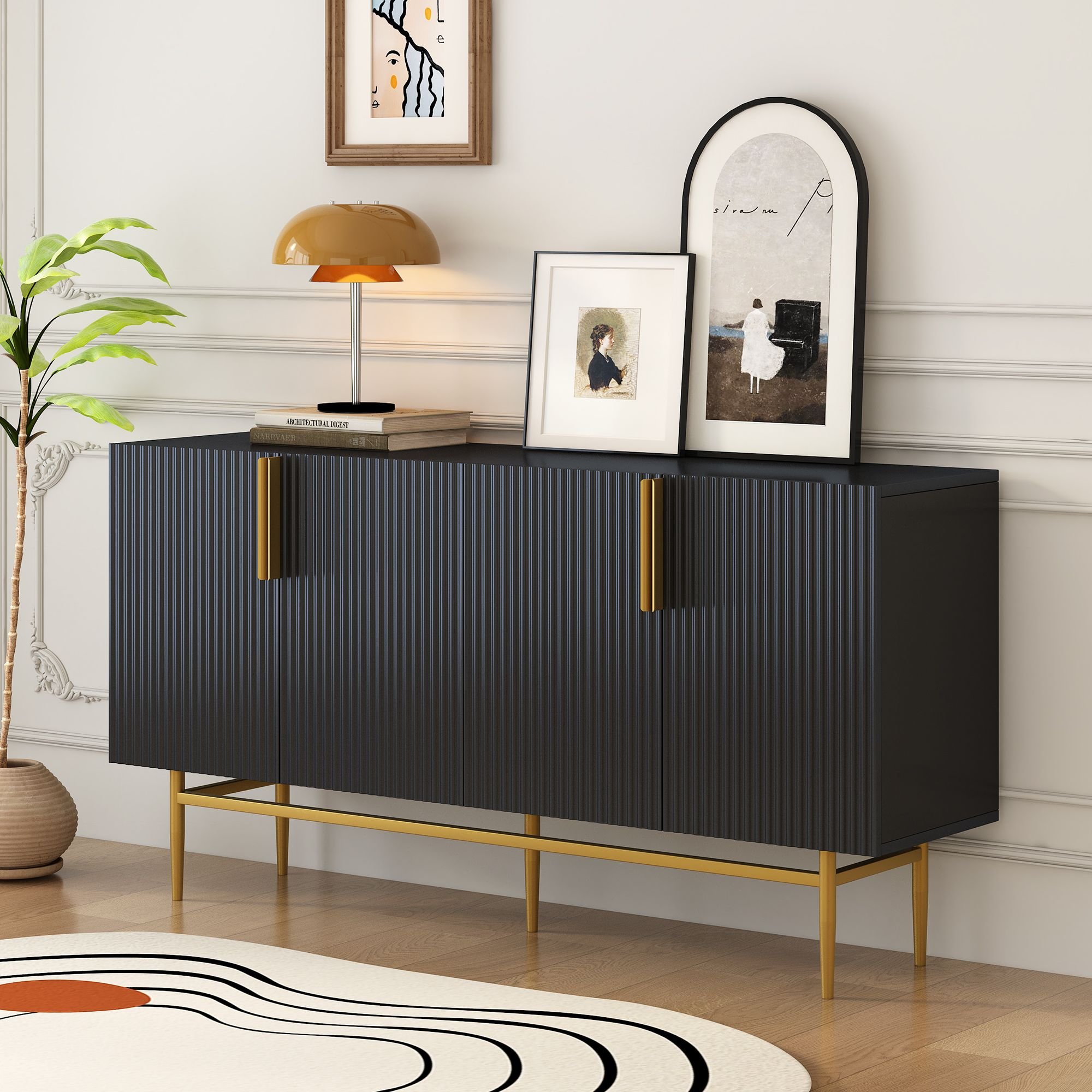 Modern Elegant 4-door Sideboard Gold Metal Handle Buffet Cabinet for Dining Room,Living Room,Bedroom,Hallway Modern Elegant 4-door Sideboard Gold Metal Handle Buffet Cabinet for Dining Room,Living Room,Bedroom,Hallway
